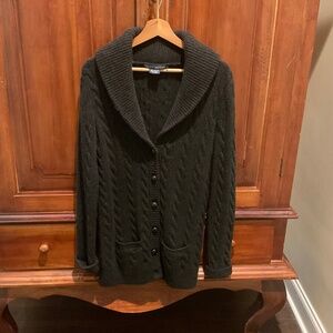 Ralph Lauren  Men’s Cable Knit Shawl  Collar Cardigan Sweater, Dark Grey, L